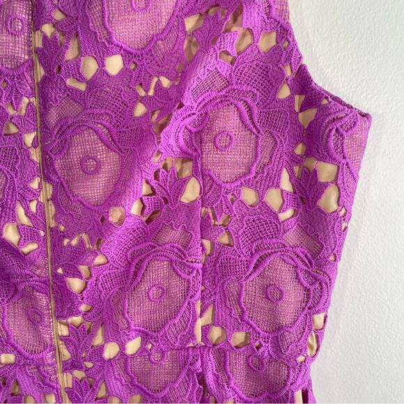 Gianni Bini Lilac Fuchsia Lace Mesh Overlay Sleeveless Sheath Dress 6 - Picture 8 of 9